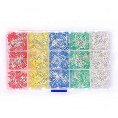 1000 pcs 3MM LED Box Kit (Red/Yellow/Blue/Green/White)