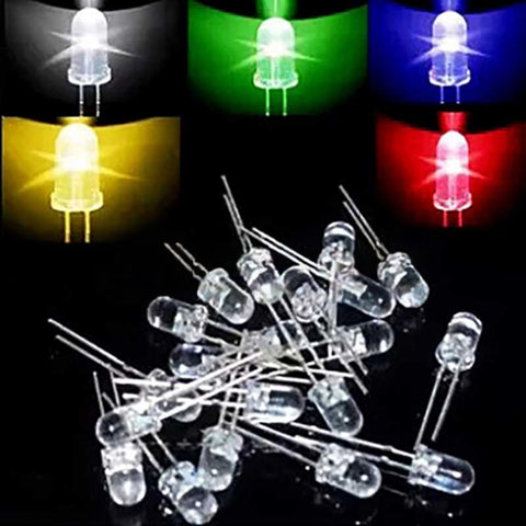 100 pcs Transparent 5mm Round LED Diode Red/Green/Blue/White/Yellow Light each 20 pcs