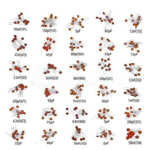 300 pcs 30 Kinds 2 pF - 0.1 µF 100 nF Ceramic Capacitor Kit