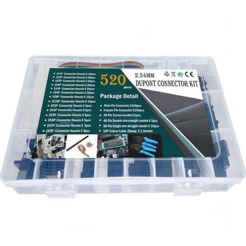 520 pcs 2.54 MM 1/2/3/4/5/6/7/8P DuPont Connector Kit