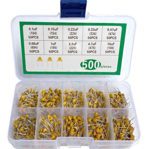 500 pcs 10 Kinds 0.1-10 µF Monolithic Capacitor Kit