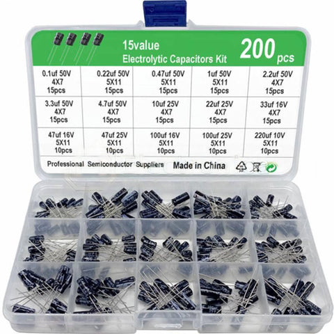 200 pcs 15 Values Electrolytic Capacitors Kit
